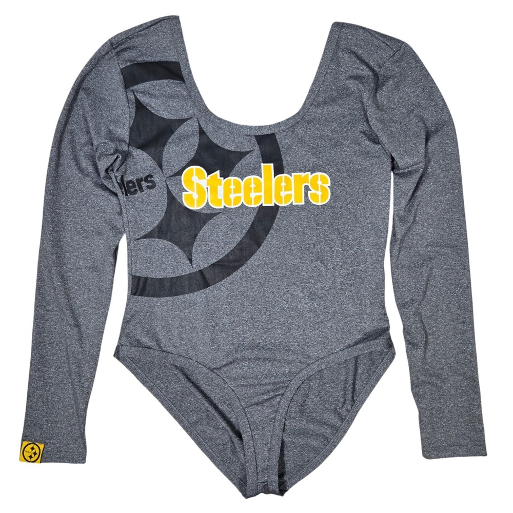 NFL Team Apparel Pittsburgh Steelers Gray Long Sleeve Strappy Back Bodysuit L